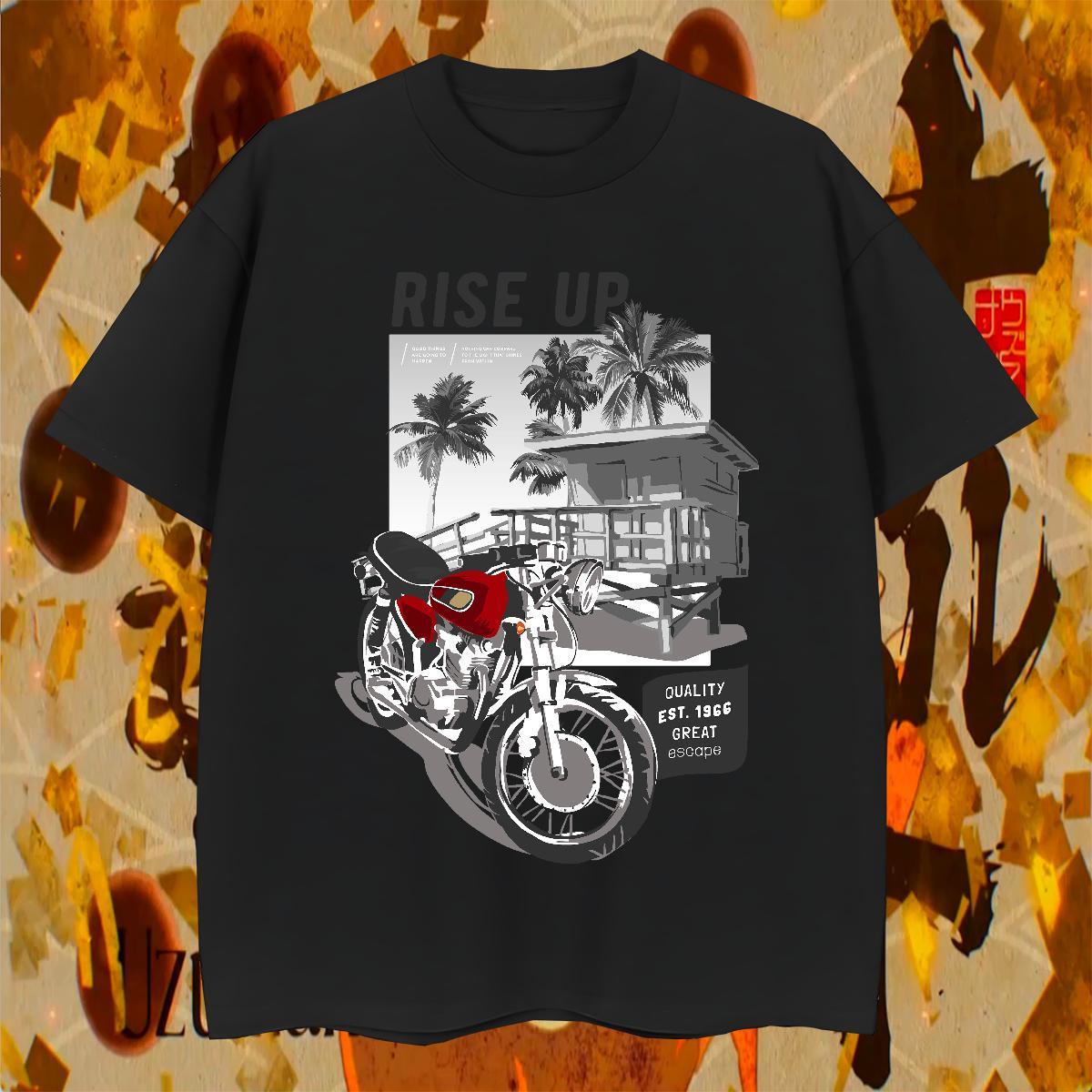 Soft Men Tops Tees 100% Cotton 230g Outdoor Motorcycle Custom Cartoon Breathable Short Sleeve Fashion Man T Shirts Tops Shirt
