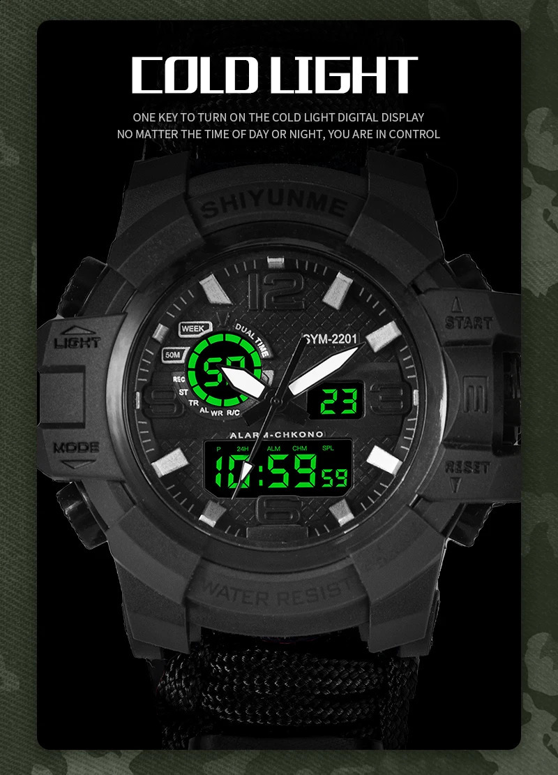 Men Military Sports LED Digital Watches Compass Outdoor Multifunction Waterproof Mens Quartz Watch Relogio Masculino 2201D 240717