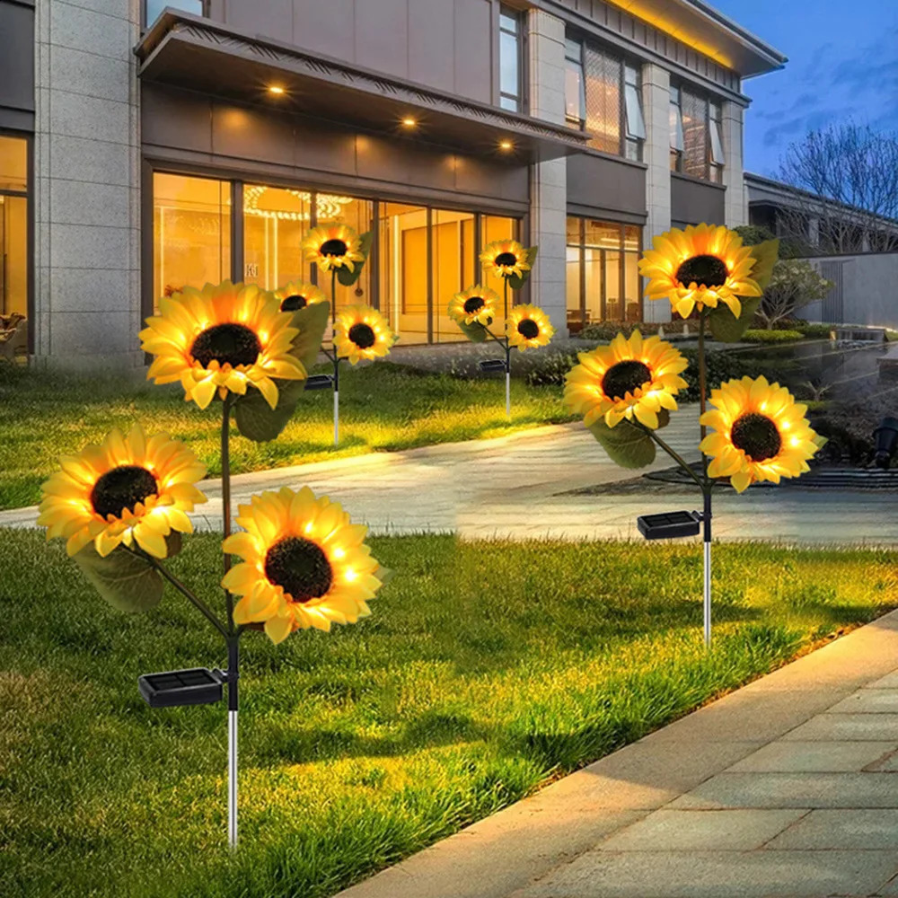 LED Solar Sunflowers Rose Flower Light Home Decorative Lights Garden Decoration Lawn Lamp Waterproof Landscape 240729