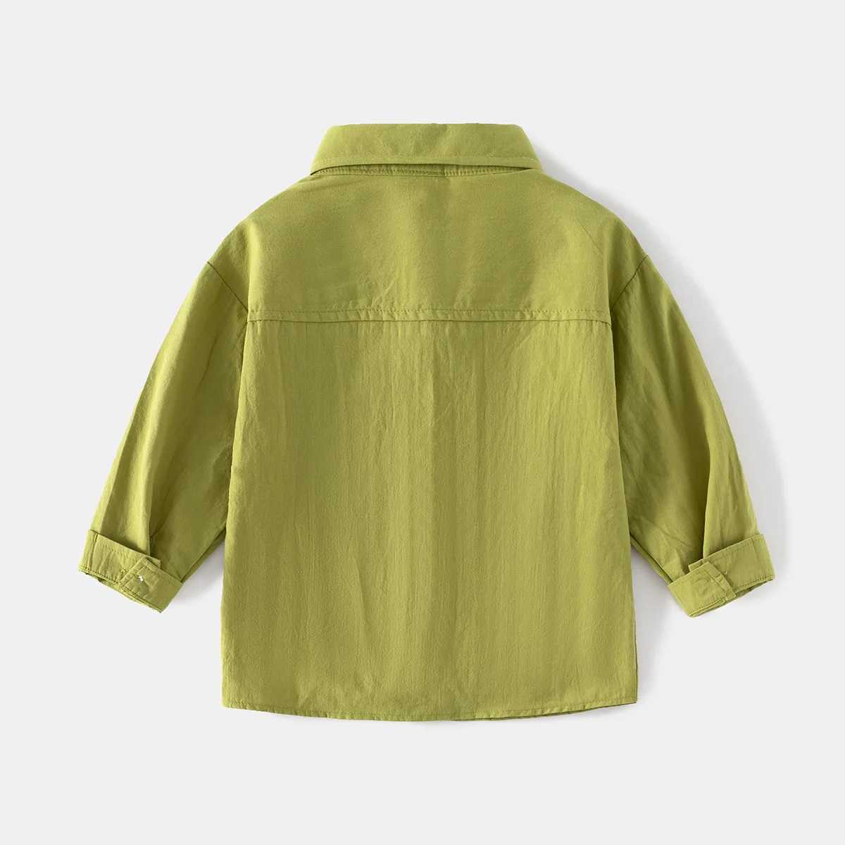 Solid color boys shirt long sleeved toddler top with pockets for childrens clothingW240729