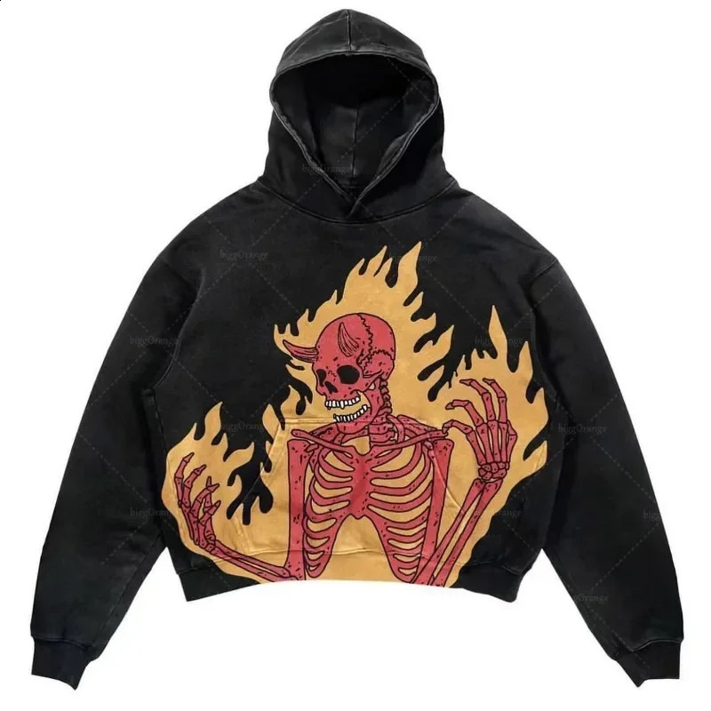 Y2k Punk Wind Skull Printed Cotton Hoodies Sweatshirt Couples Hip-hop Retro Street Loose Oversized Hoodies Harajuku Gothic Top 240812