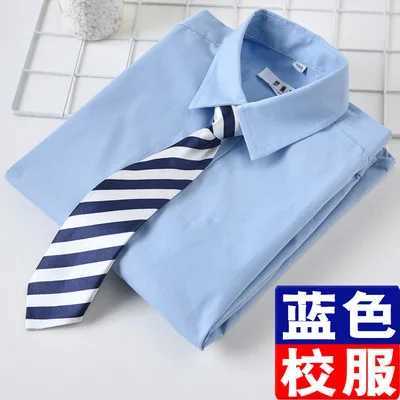 2024 Summer Spring New Boys School Shirt Sky Blue Long Sleeve Short Sleeve Shirt 100% Cotton Casual Outdoor Youth 4 to 12 Years OldW240729