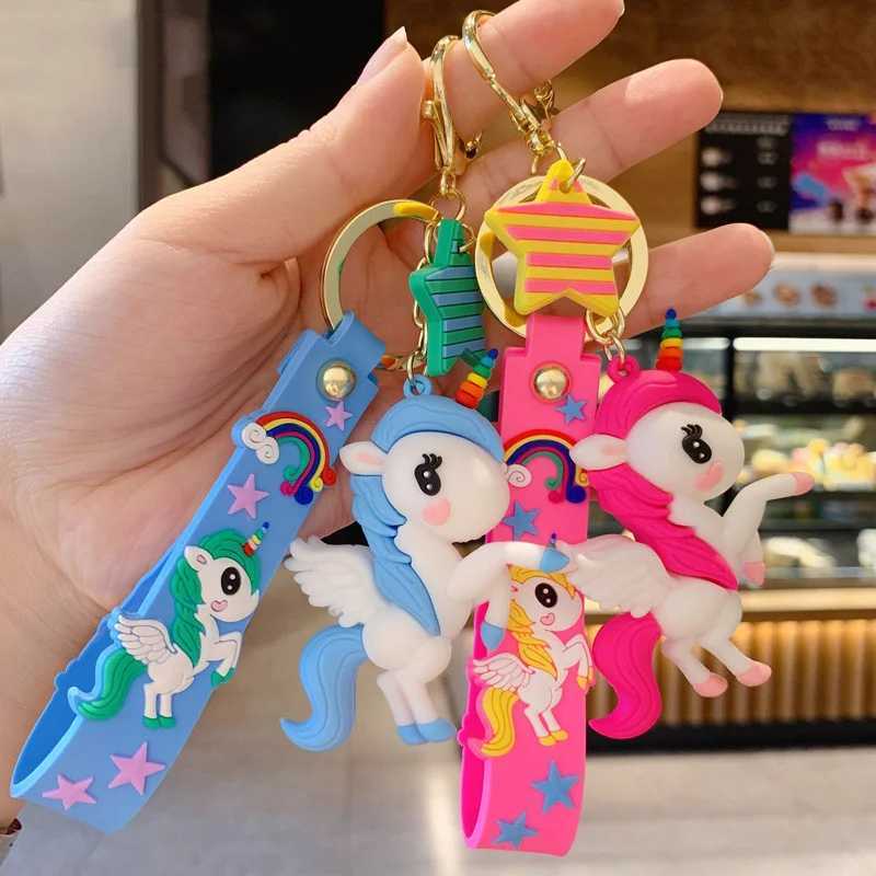 Cartoon Rainbow Horse Key Ring Cute Unicorn Car Key Chain Pendant Creative Bag Pendant Ring Small Gift Keychains WholesaleL240729