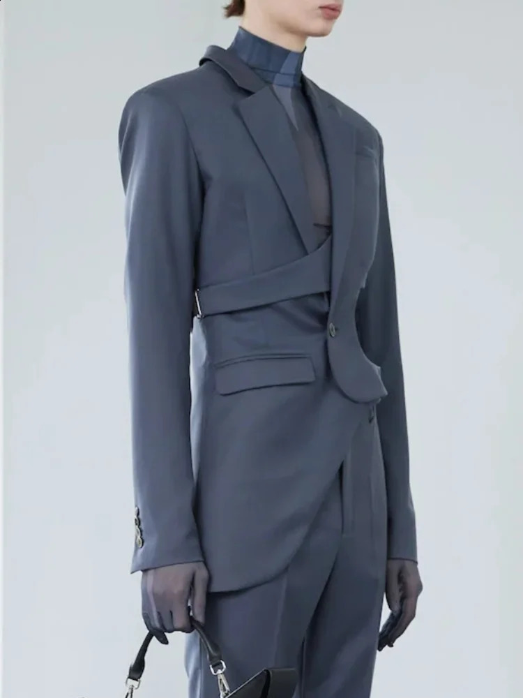 VGH Solid Hollow Out Casual Irregular Blazers For Women Notched Collar Long Sleeve Spliced Button Temperament Blazer Female 240722