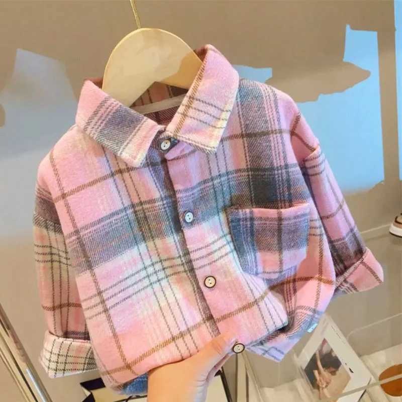 Spring and autumn warm jackets for boys and girls aged 1-9 classic striped checkered tops Korean fashion childrens clothingW240729