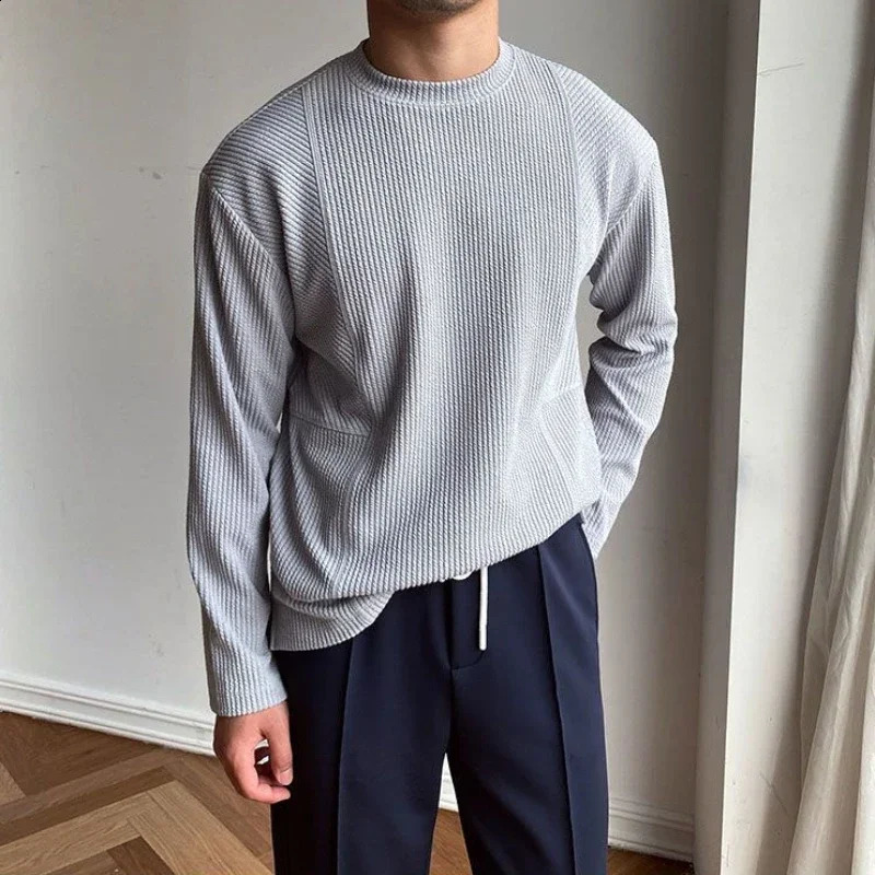 T Shirt for Man Round Neck White Mens Clothing Plain Top Unicolor It Xl F Winter Long Sleeve Tee Korean Autumn Full Original A 240729