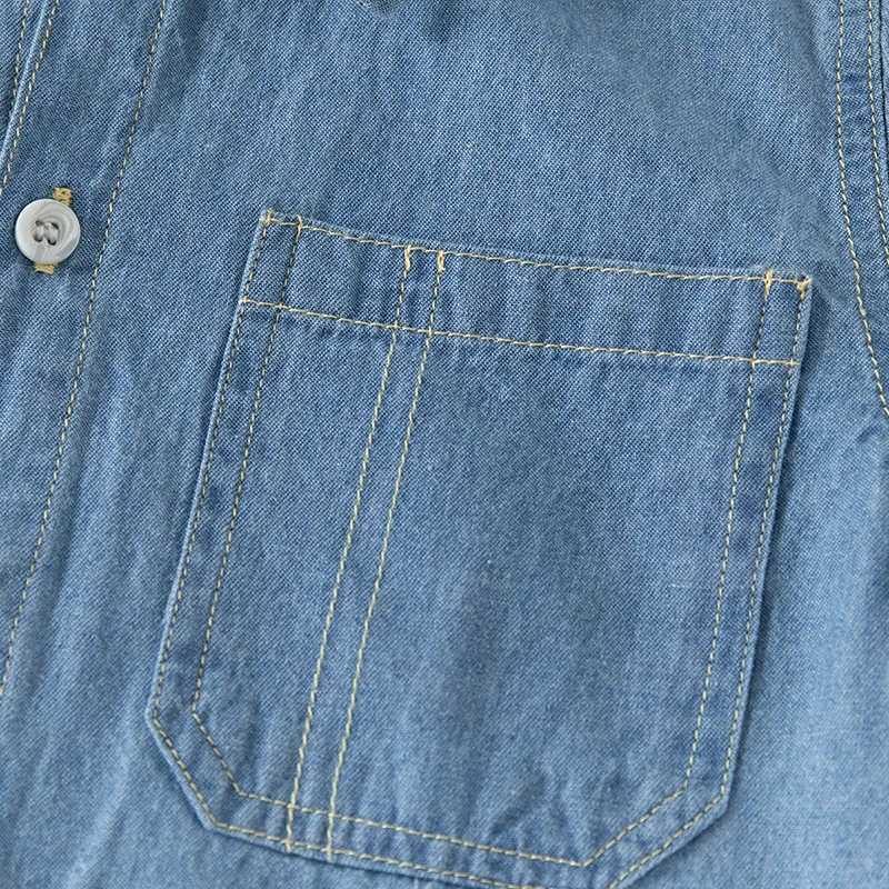 2024 summer new handsome solid color short sleeved denim shirt 3-8-year-old childrens casual cotton top 2 colorsW240729