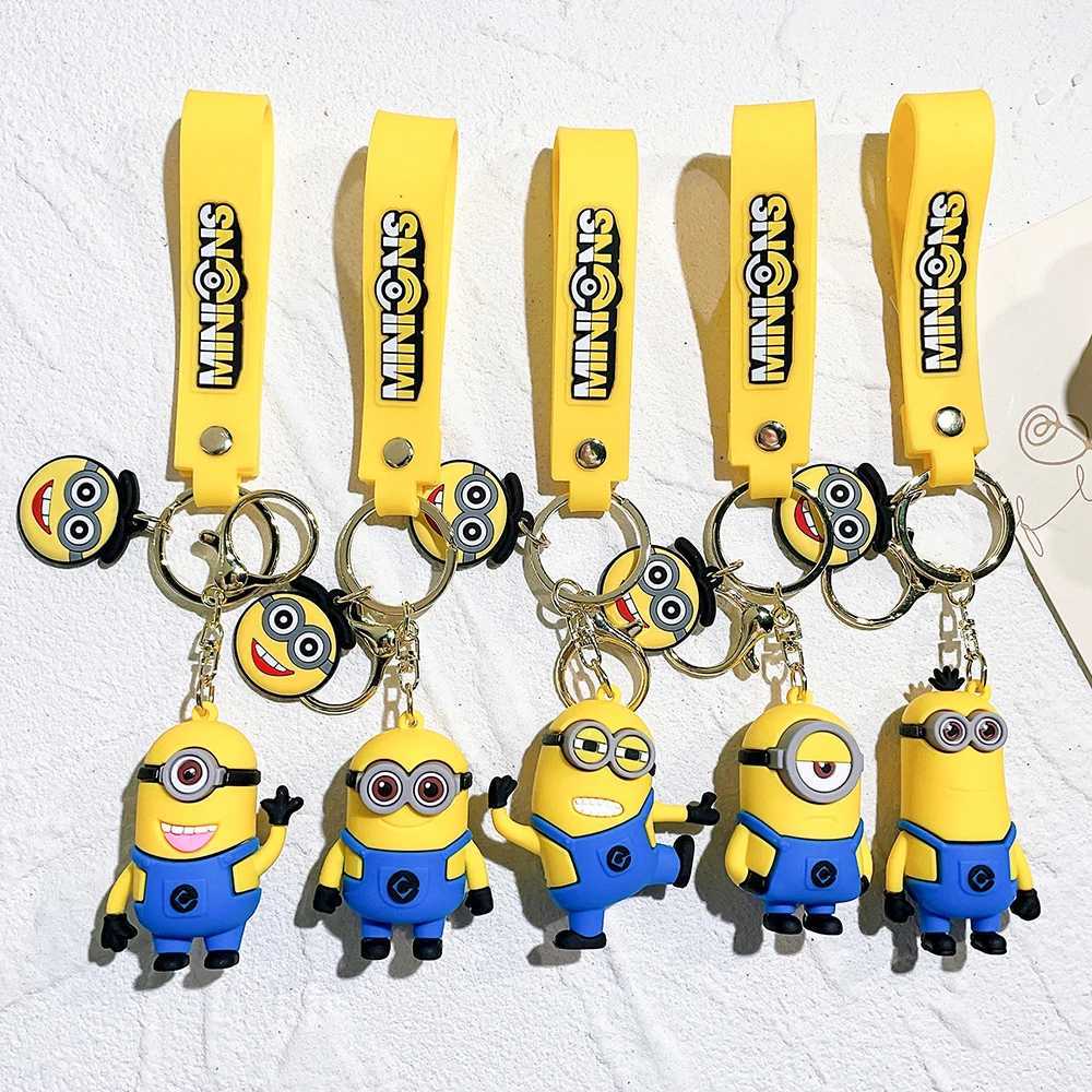 Kawaii Minions Keychain Cartoon Toys Model Silicone Pendant Keyring Cosplay Chinese Zodiac Car Backpack Key Holder AccessoriesL240729