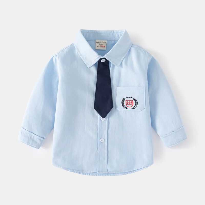 Boys casual collar shirt long sleeved single chest top childrens printed collar pure cotton autumn loose fit studentW240729