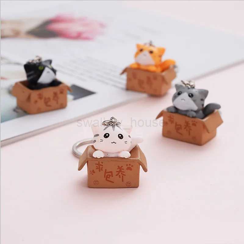 Cat And Box Cute Cat Couple Keychain Cat Car Key Chain Ladies Bag Pendant Small Jewelry Animal Key Ring Dating/Anniversar/GiftL240729