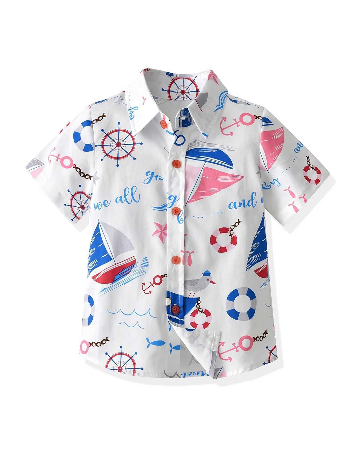 Pineapple print childrens clothing boys creative fashion shirt cool short sleeved lapel shirt top boys summer outdoor clothingW240729