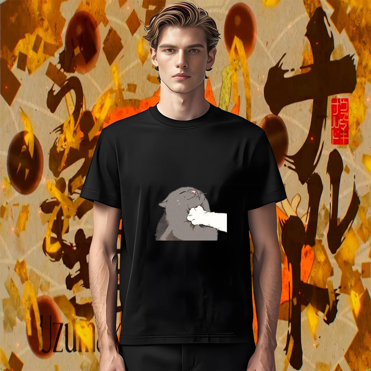 Popular Men Tees 230g Pure Cotton Hip Hop Street cat Cartoon Print O-Neck Short Sleeve Fashion New Men T Shirts Top Tees