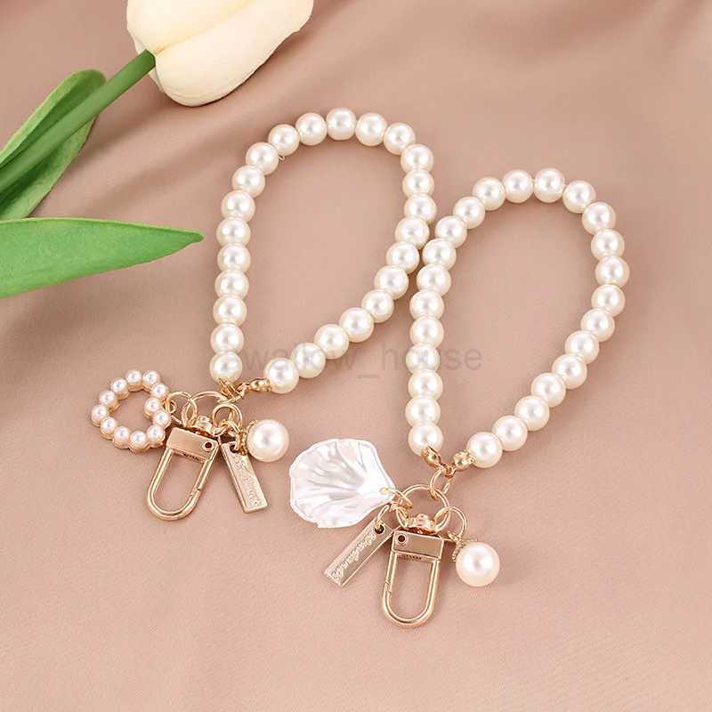 Cute Shell Heart Bow Pearl Beads Chain Pendant Phone Keychain Pearl Bag Key ChainL240729