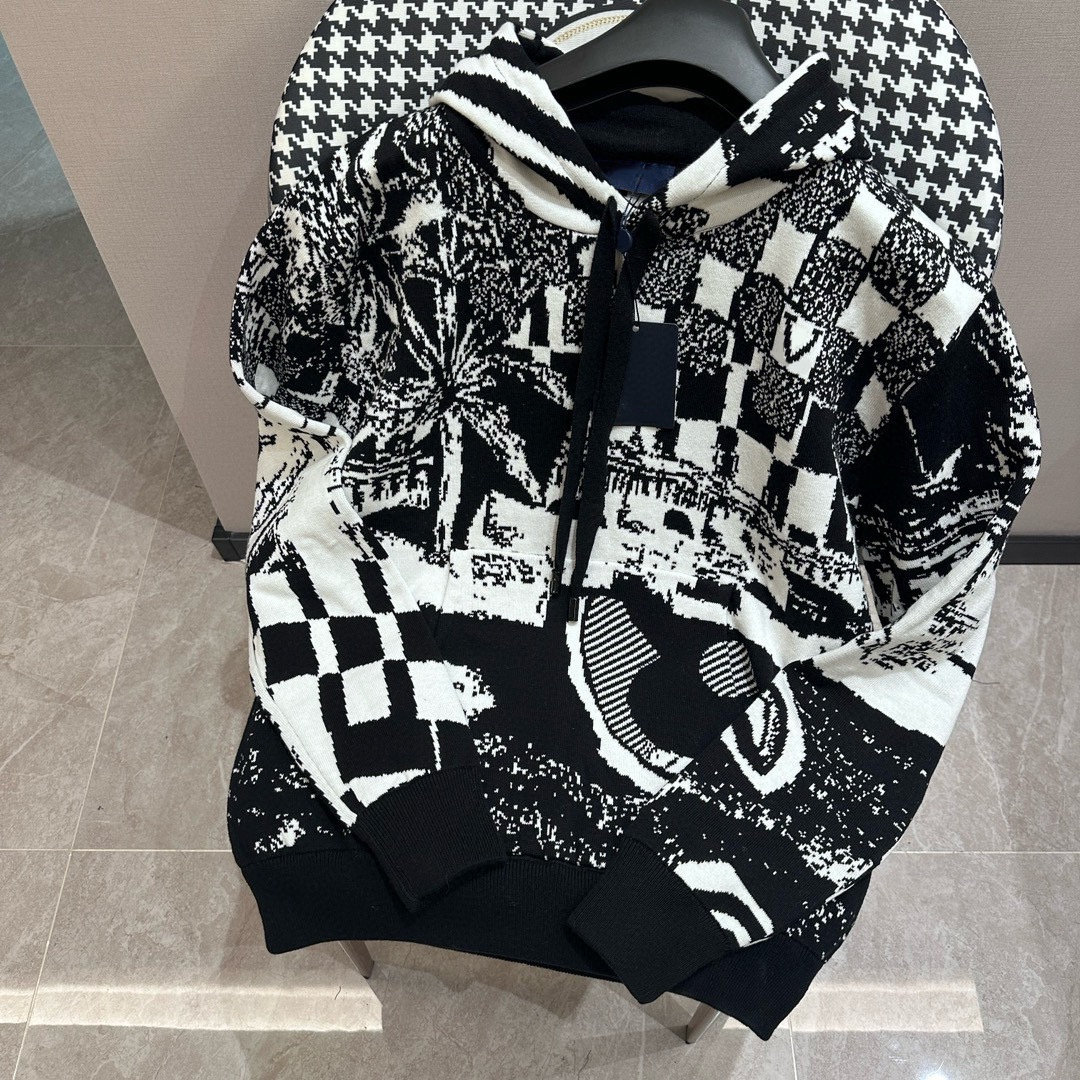 luxury brand Mens Sweaters Designers Black and white grid pattern For Autumn Winter Long Sleeve Designer Knitted Embroidered Sweaters Women loose Sweatshirt