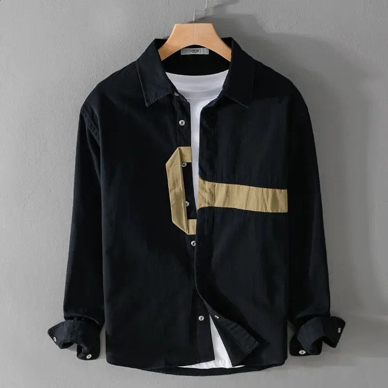 Spring Autumn Fashion Vintage POLO Collar Long Sleeve Blouse Mens Clothing Single Breasted Casual Loose Simplicity Y2K Shirts 240816