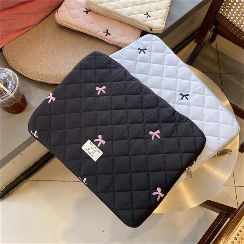 Cute bow embroidered computer bag tablet case 11 13.3 14 15.6-inch womens laptop case suitable for Macbook iPad 240903