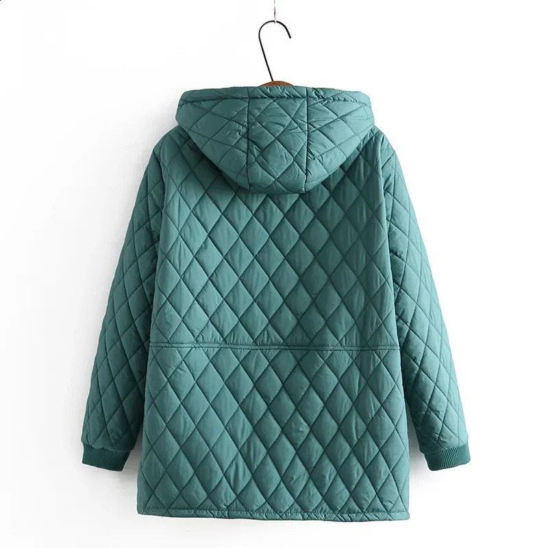 Plus Size Parkas Women Clothing Winter Middle Aged Wadded Jacket Hooded Argyle Thick Fleece Liner Warm Padded Coat RFEW 240729