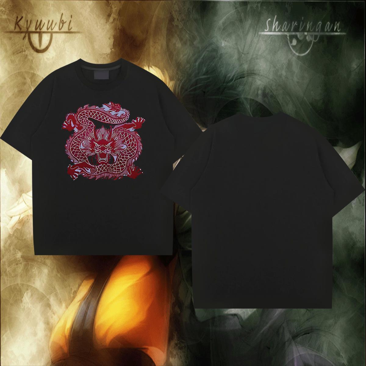 Unisex Tshirts 230g Pure Cotton Casual Daily Wear Red Chinese Dragon Custom Cartoon Round Neck Short Sleeve Fashion Design T-Shirts for Men Tops Shirt