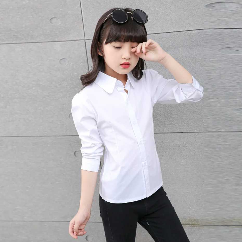 Girls White Blouse Solid Color Blouse Girls Casual Style Children Blouse Spring Autumn Girls Clothes 6 8 10 12 14W240729