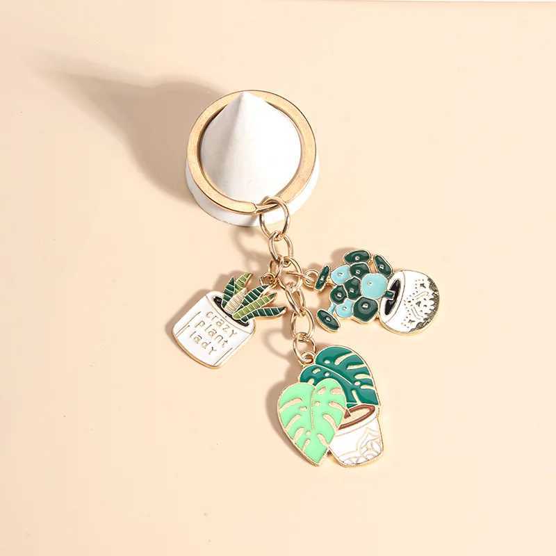 Cute Cactus Pot Plant Enamel Keychain Green Plants Key Chains For Women Men Handbag Accessorie DIY Handmade Jewelry GiftsL240729