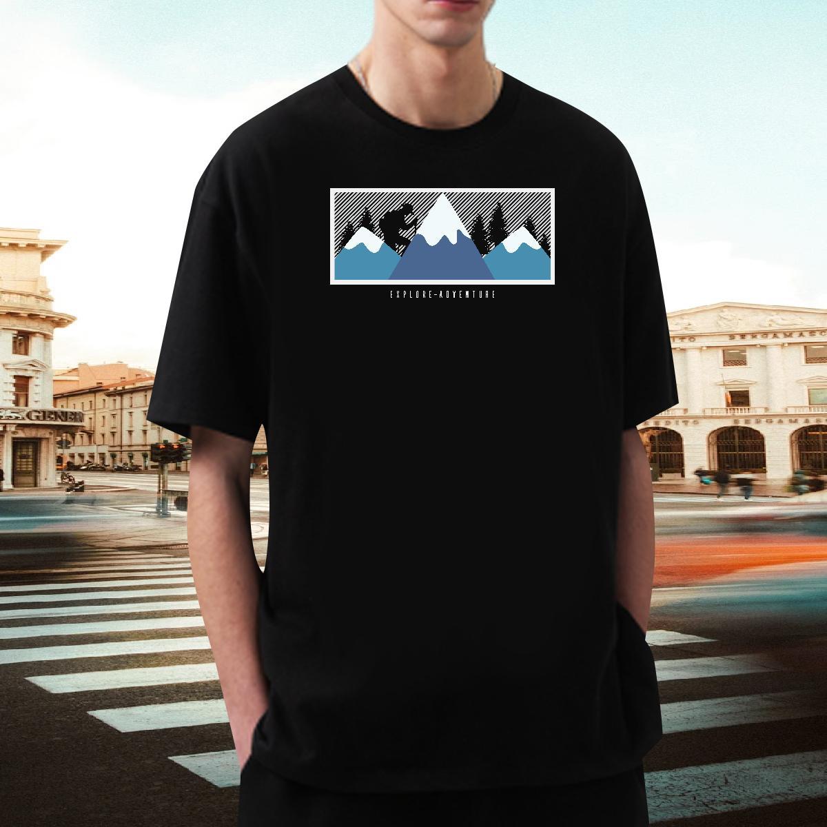 Free Shipping Men Clothes T-Shirt 100% Cotton 230g Street Casual mountains Customized Breathable Short Sleeve 2024 DIY T-Shirts Tee Shirt