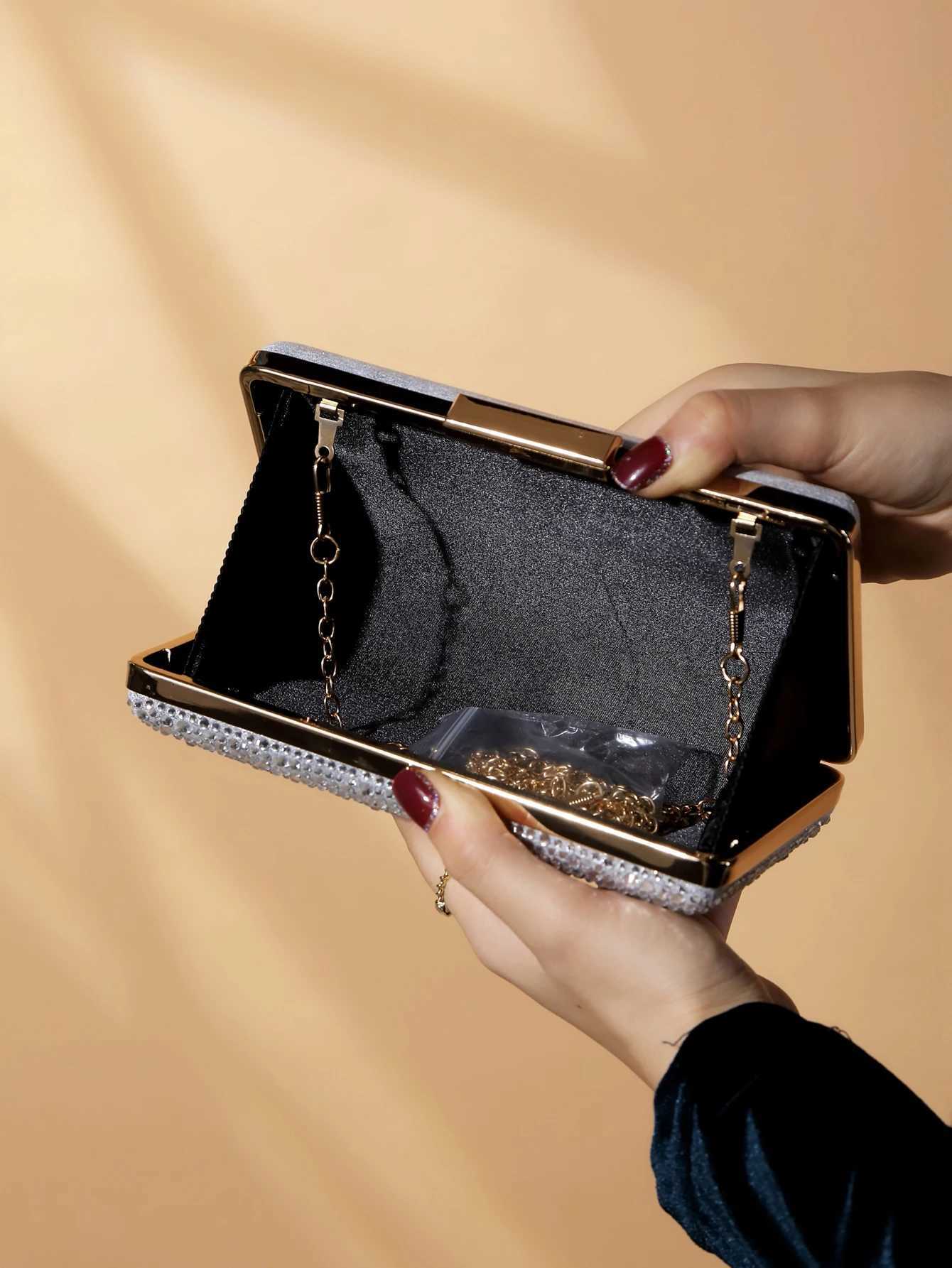 Glamorous Elegant Exquisite Quiet Luxury Sequin Stylish Luxury Shiny Mini Glitter Artificial Rhinestones Chain Dinner BagXJ240729