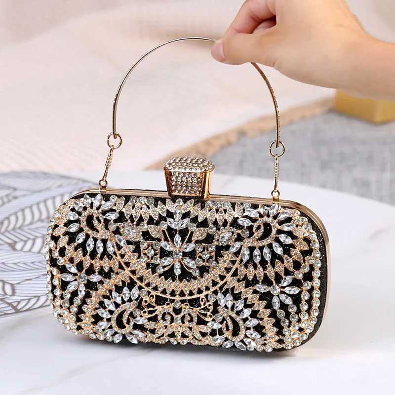 Women Diamond Evening Bag Mini Hollow Out Dinner Purse Ladies Glitter Crystal Shiny Dress Clutch Bridal Wedding Banquet HandbagXJ240729