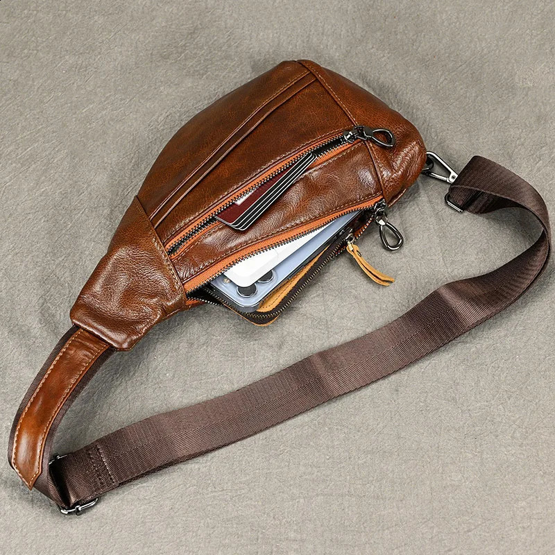 Luufan Soft genuine Leather Mens Chest Bag Male Mini Shoulder Crossbody Bag Anti Theft Chest Pack Men Outdoor Summer Sling Bag 240729