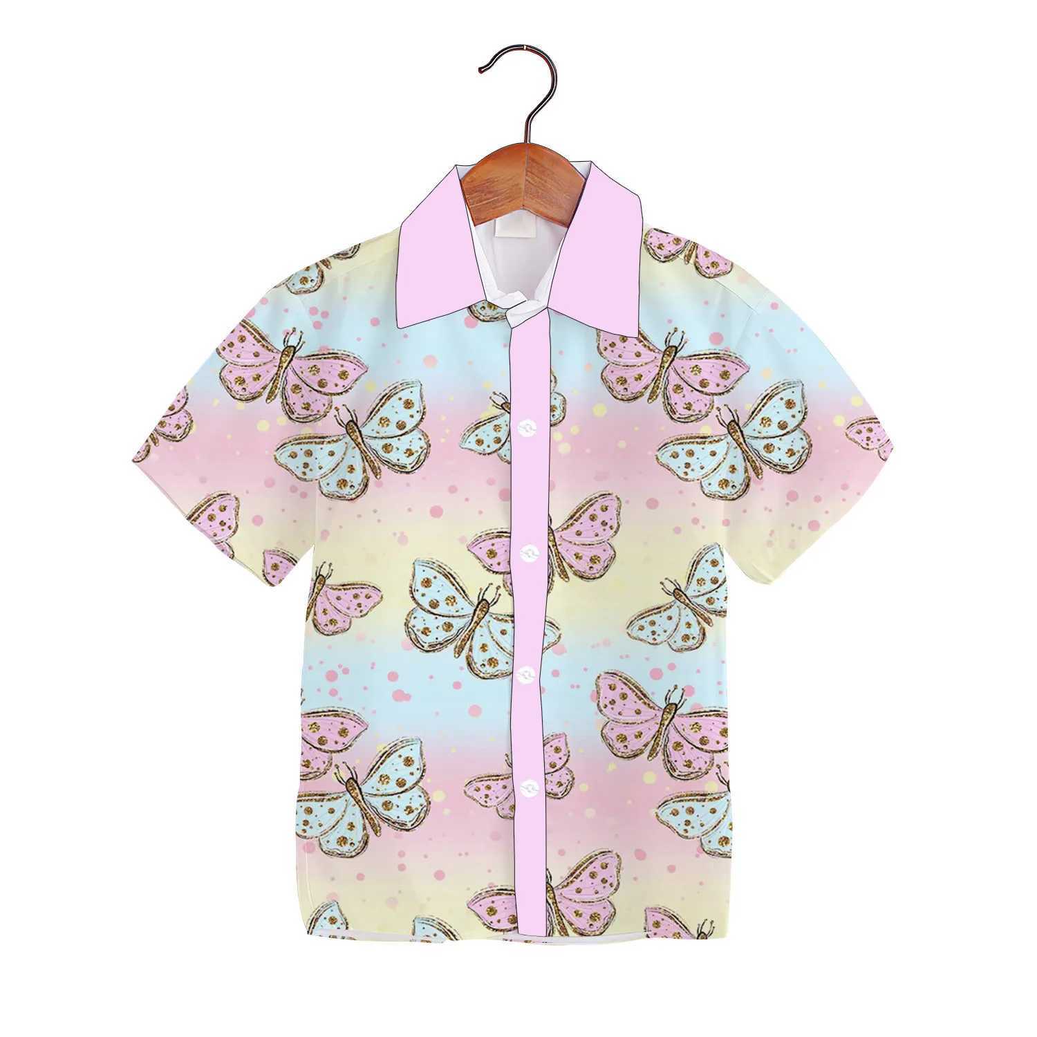 Childrens summer butterfly top beachwear childrens short sleeved button up collar childrens baby jacketW240729
