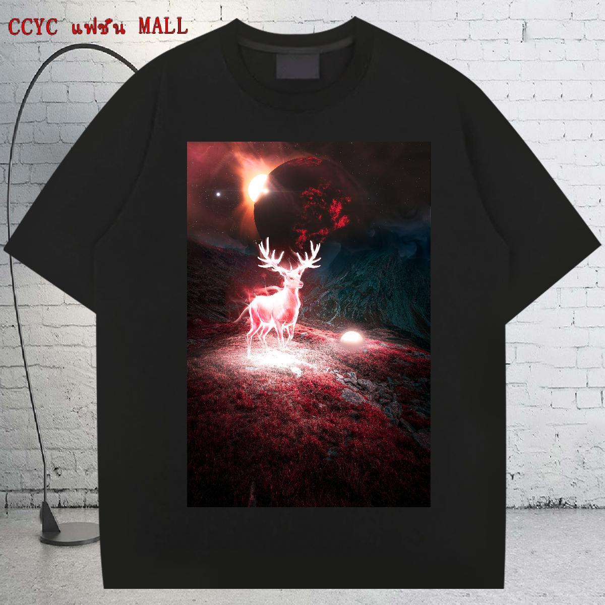 Unisex Tshirts 230g Pure Cotton Daily Wear Deer Cartoon Printing L-4XL O-Neck Short Sleeve Classic Man T Shirts Tees Shirts