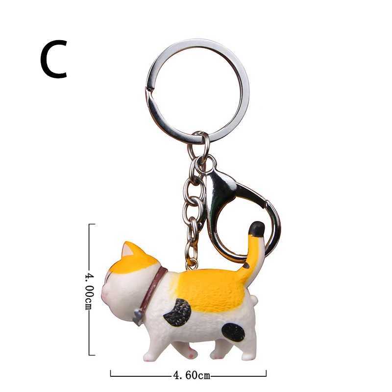 Cute Cartoon Kitten Fat Cat Keychain SelfHealing Warm Series Japanese Keyring Round Rolling Simple Cat Handmade Korean Car BagL240729