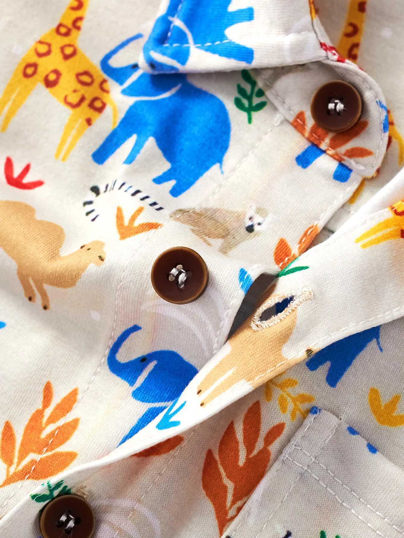Childrens casual short sleeved cartoon elephant camel print pattern summer clothing fashion personalityW240729