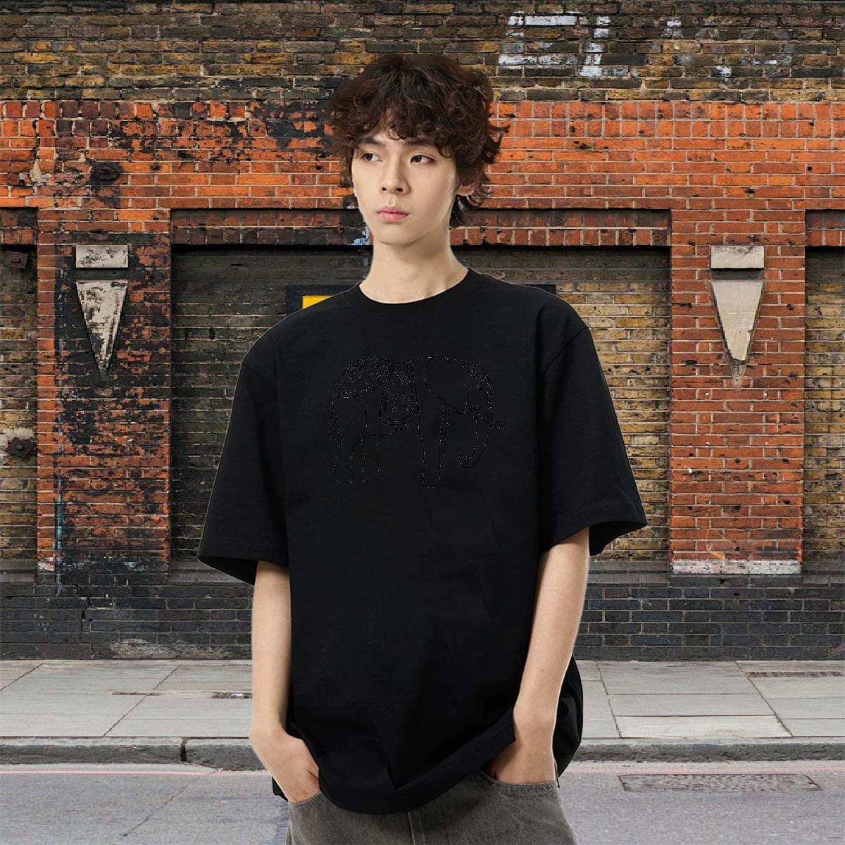 TOP Quality Couples T Shirts 230g Pure Cotton Daily Outfit elephant Skull Breathable Short Sleeve Casual New T Shirts Men Tops