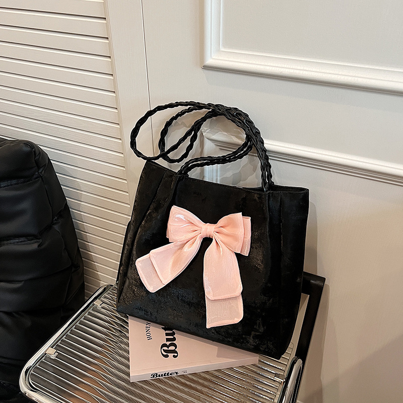 Women's niche design for handbags, bow tie, contrasting color single shoulder bag, 2024 trendy and versatile casual tote women's bag H729#13