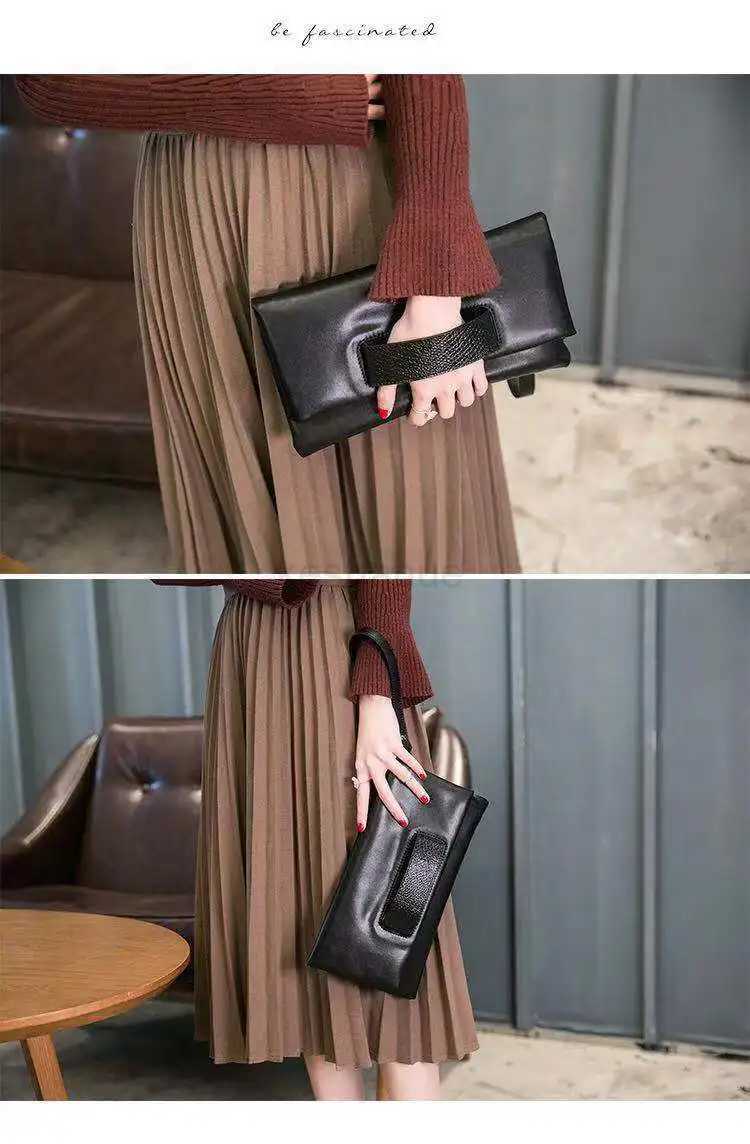 Popular Genuine Leather Clutch Bag 2023 New Handheld Bag Feminine Style Fashion Small Envelope Purse Shoulder Bag Soft LeatherXJ240729