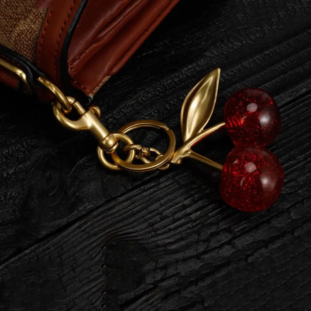 Cherry Charm Pendant Cherry Pendant Shoulder Bag Decoration Fruit Leaf Shape Keychain Exquisite Keyring Holder Glittery Resin 240729