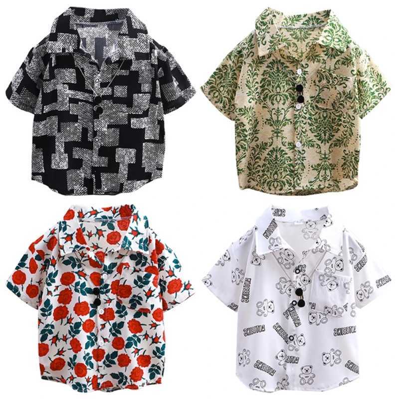 Summer childrens short sleeved beach boy flower shirt baby boy top 100-140cmW240729