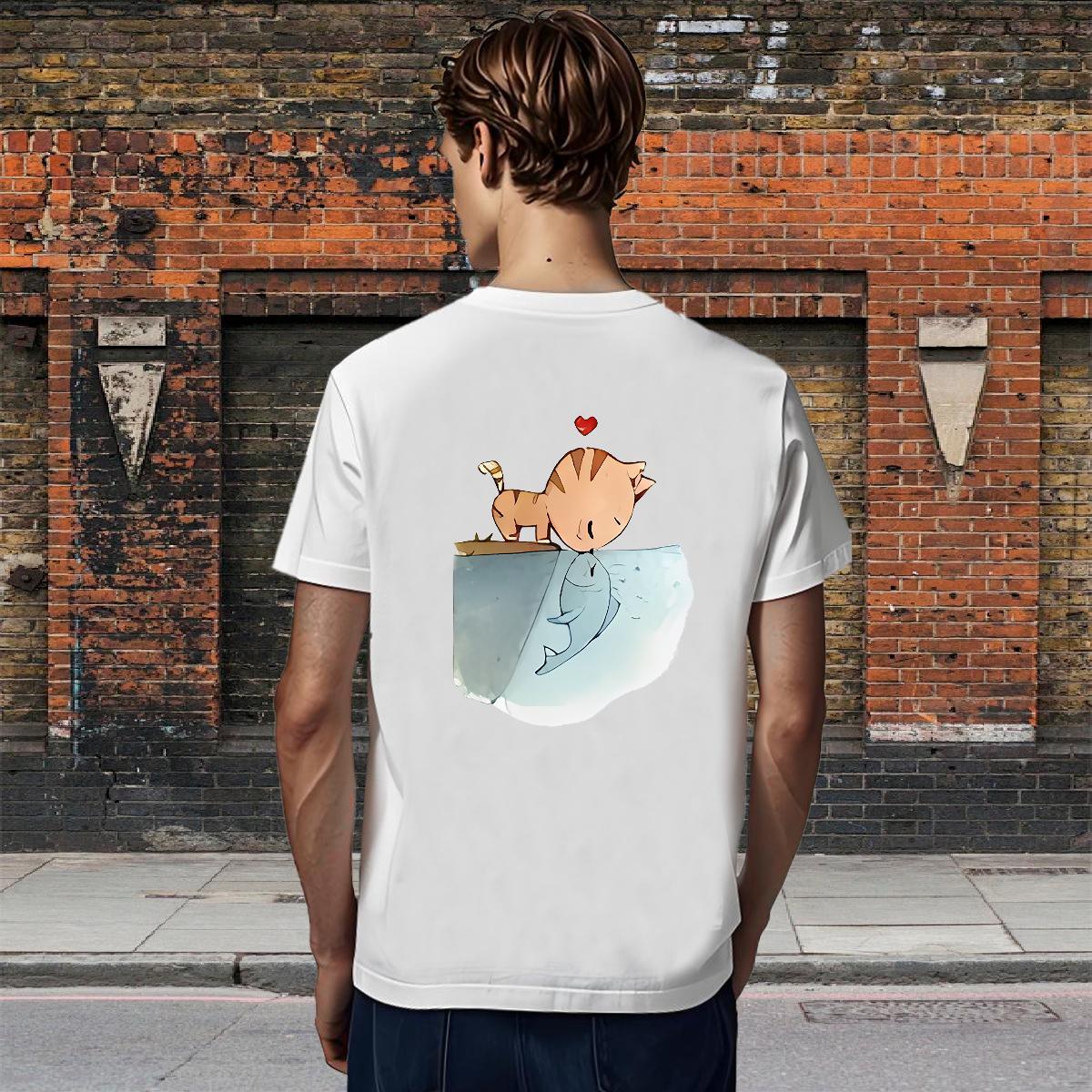 Cool Men Tees 230g Cotton Casual cat Custom Print Plus Size Breathable Short Sleeve New Designer T shirt Clothings