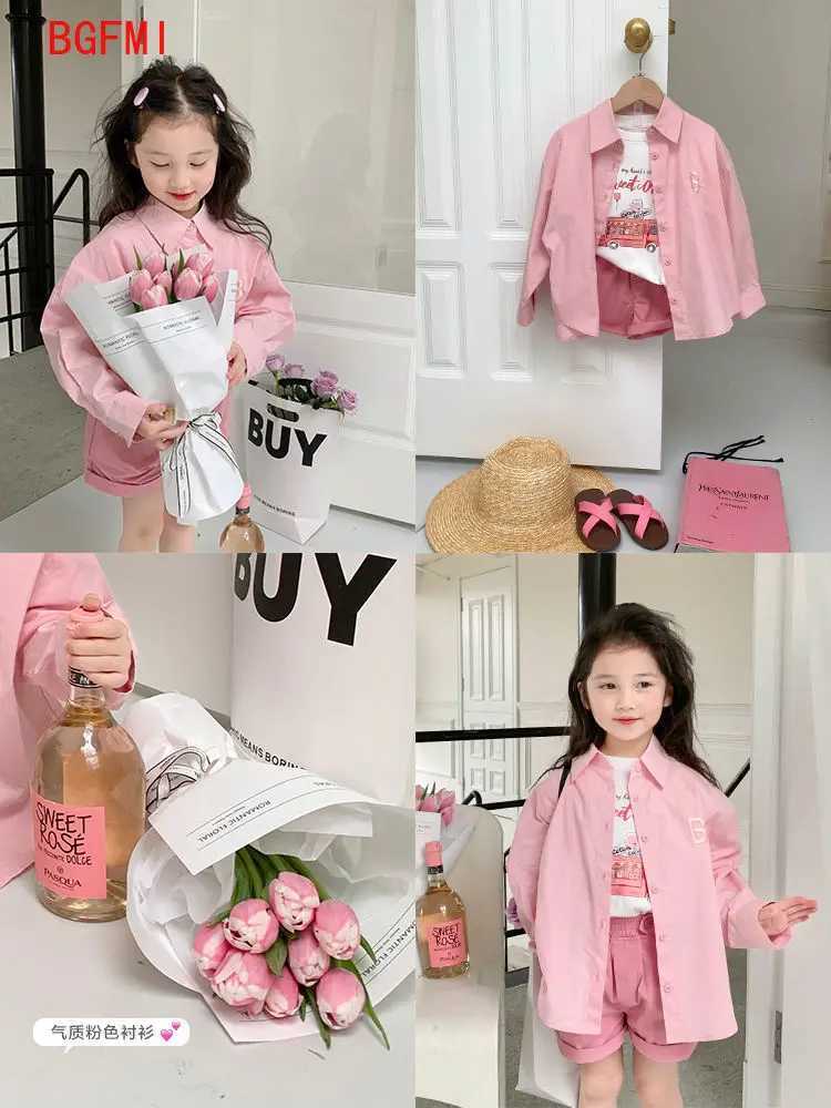 Fashionable baby girl pink shirt baby loose top solid color spring summer youth and childrens clothing 1-11YW240729