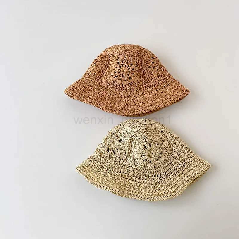 New Summer Kids Str Hat Summer Girls Baby Outing Sun Hat Retro Hollow Beach Sunscreen StrBasin Hat Infant Fisherman CapXJ240729