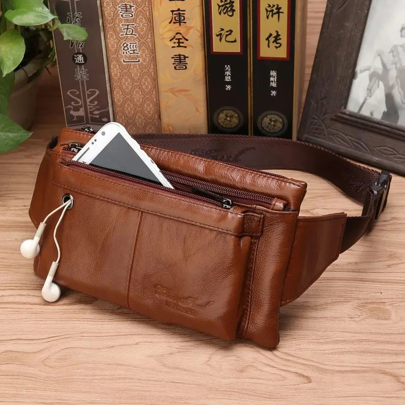 Men Waist Fanny Bag Belt Sling Chest Bags Genuine Leather Invisible Thin Travel Climb Retro Real Cowhide Male Hip Bum Bags 240729