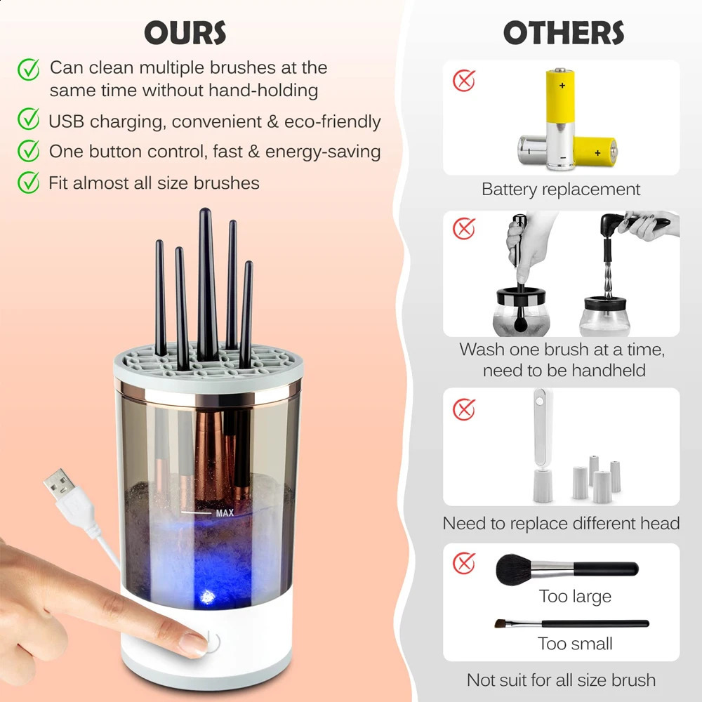 Makeup Brush Cleaner Machine Electric Makeup Brush Cleaner Automatic Makeup Brush Cleaner with Brush Cleaning Mat 240719