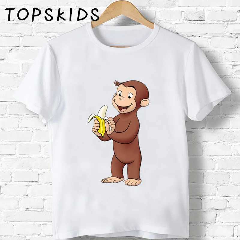 T-shirts Children Curious George Cartoon Print T-shirt Funny Monkey Animal Girls Boys Clothes Baby Tops Kids Summer Short Sleeve T shirtL24729