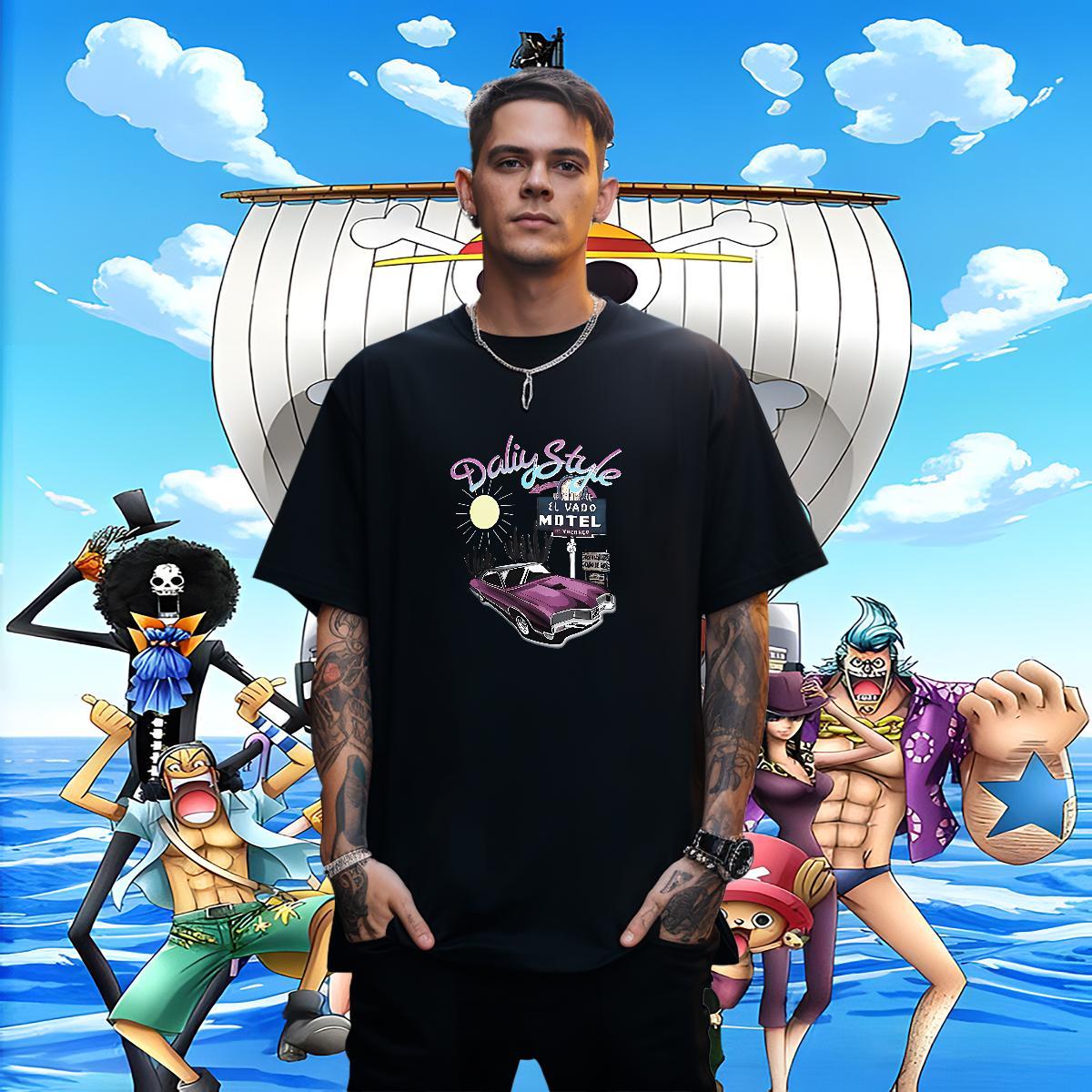 Loose Fit Men Clothes T-Shirt 230g Pure Cotton Casual Beach car Cartoon Print O-Neck Short Sleeve 2024 DIY T Shirt For Man Tees