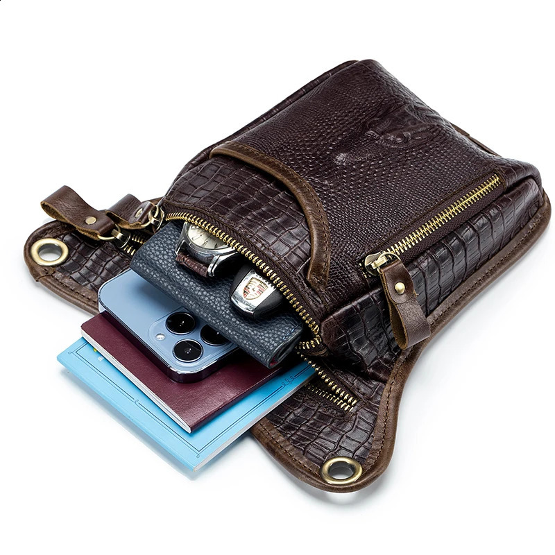 SCHLATUM Genuine Leather Men Multifunction Design Grain Belt Pack Drop Motorcycle Fanny Waist Belt Pack Drop Leg Bag 240729