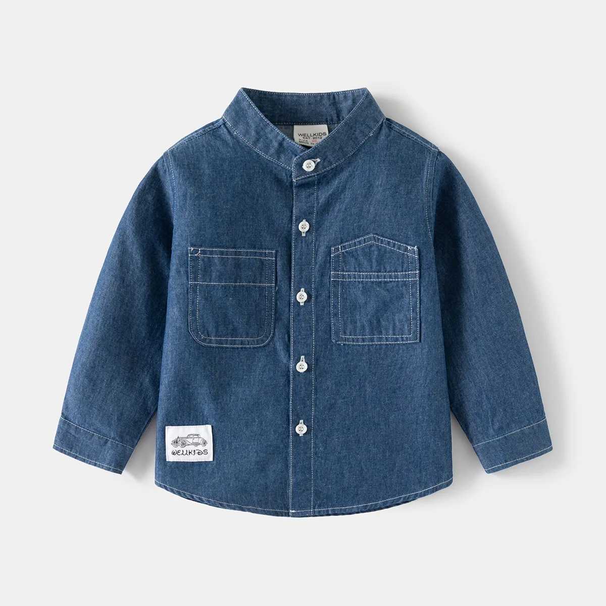 Boys long sleeved denim shirt spring/autumn new arrivals fashionable stand up collar casual top suitable for young children 2 colors for ages 3-8W2407