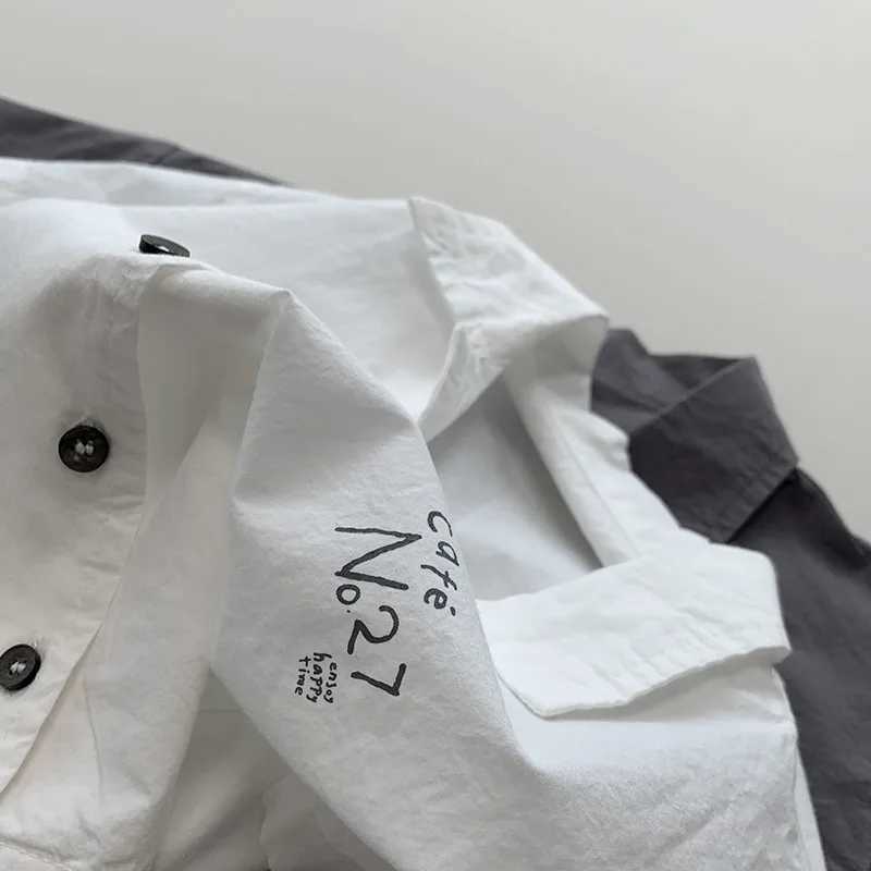 2024 Summer New Childrens Short sleeved Collar Shirt Cotton Boys and Girls Thin Casual Top Letter Printing Childrens Loose ClothesW240729