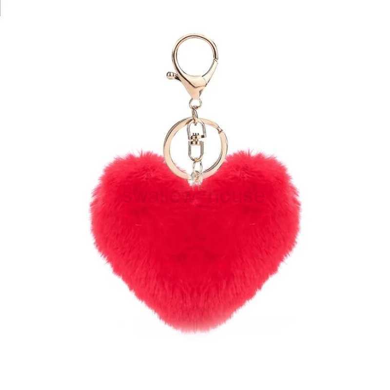 Cute Love Heart Pom Pompon Keychain Loverly Bobbles Fluffy Pompom Key Chain Keyring For Girl Bag Cars Key PendantL240729