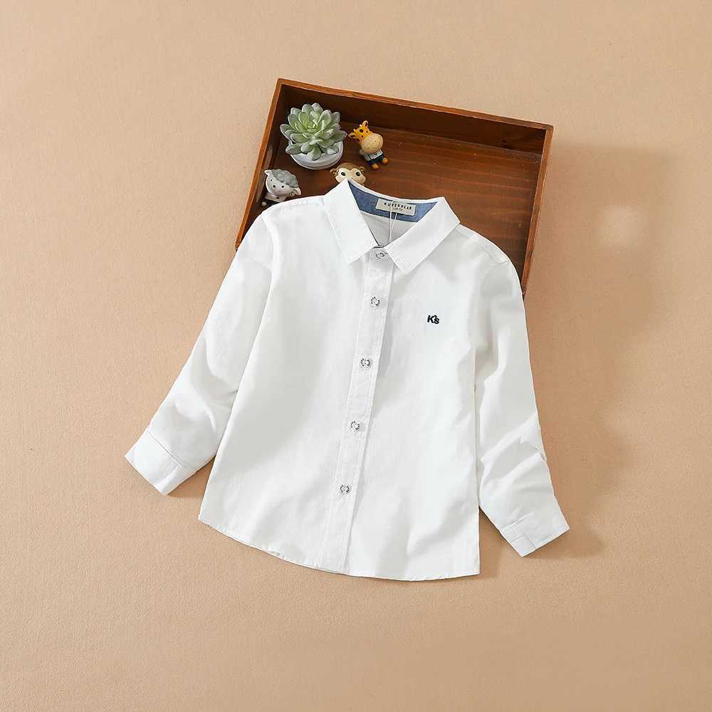 Childrens long sleeved white T-shirt with spring and autumn rotating door collar childrens school uniform cotton clothingW240729