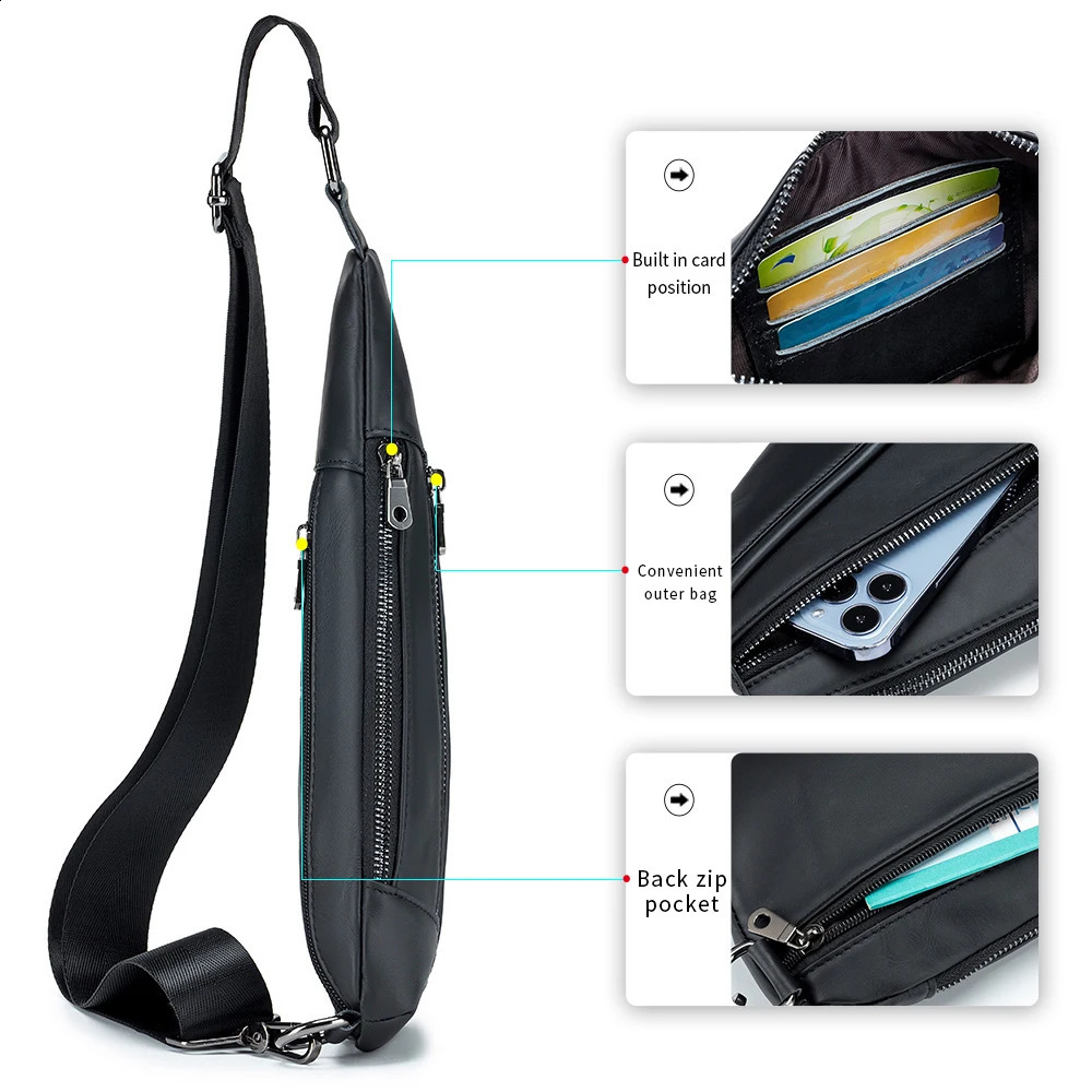 Genuine leather mens chest bag cowhide chest bag creative single shoulder crossbody bag 240729